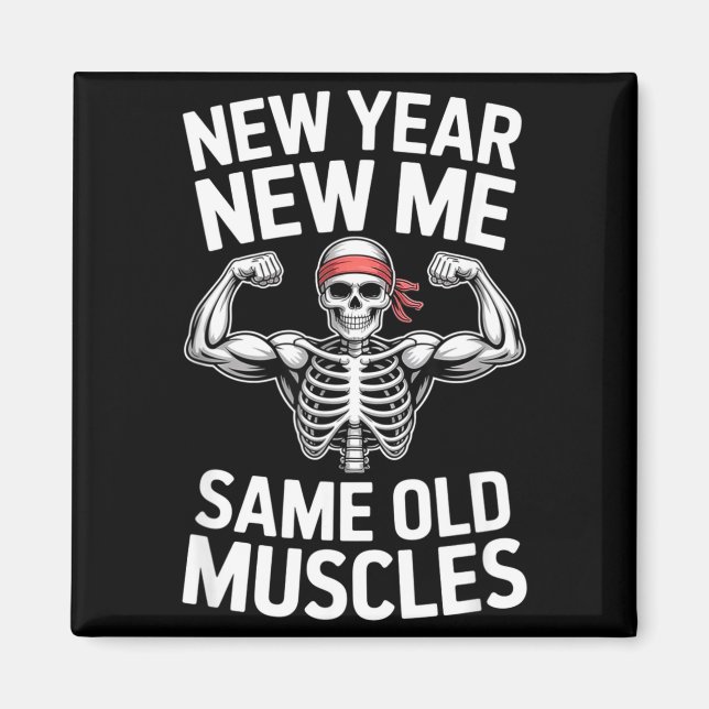 Aimant Funny New Year Gym Skeleton Resolution Workout Hum (Devant)