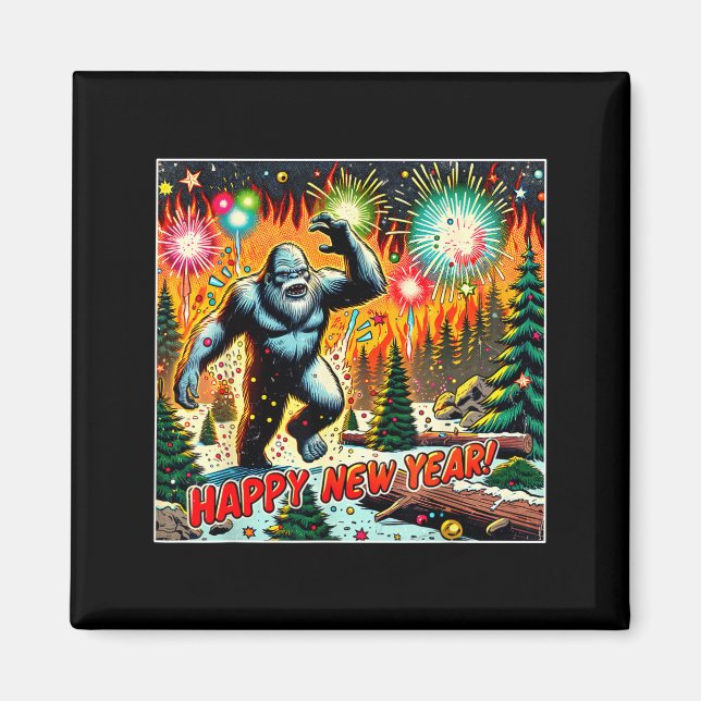 Aimant Funny New Years Eve 2024 Bigfoot And Fireworks Hum (Devant)