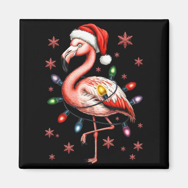 Aimant Funny Nk Flamingo Christmas Tree Lights Xmas Snowf (Devant)