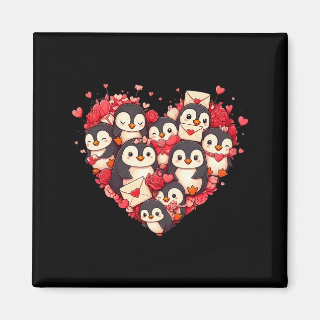 Aimant Funny Penguin Heart Valentine Penguin Womens Mens  (Devant)