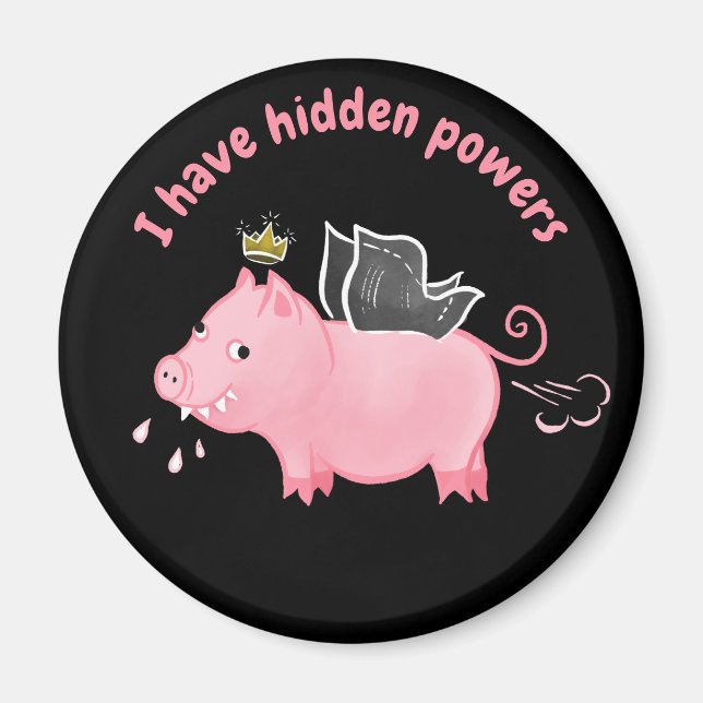 Aimant Funny pig fairy Pouvoirs cachés fermier humour ani (Devant)