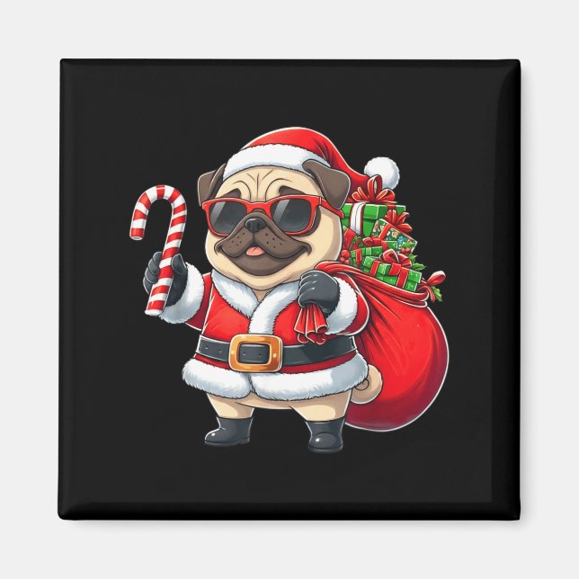 Aimant Funny Pug Christmas Santa Outfit Xmas Mom Dad Kids (Devant)