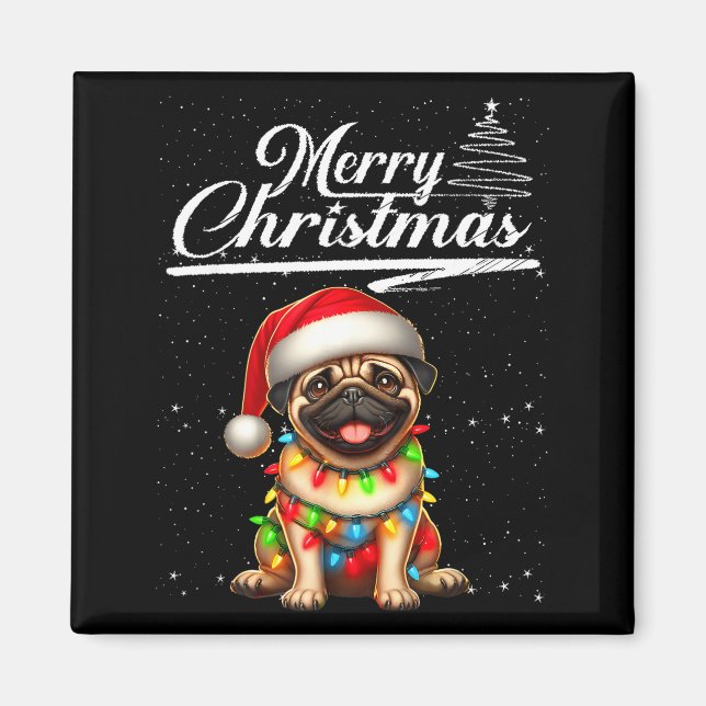 Aimant Funny Pug Dog Christmas Lights Santa Hat Candy Can (Devant)