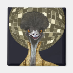 Aimant Funny Retro Golden Disco Ball Emu Bird