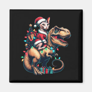 Aimant Funny Sphynx Cat Rides Père Noël T-rex Vintage Chr