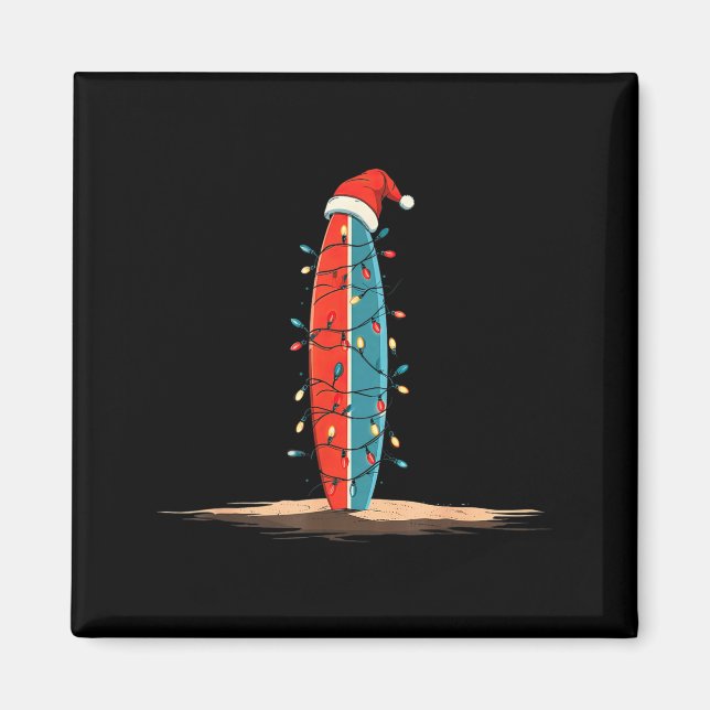 Aimant Funny Surf Christmas Lights Lover Surfboard Surfin (Devant)