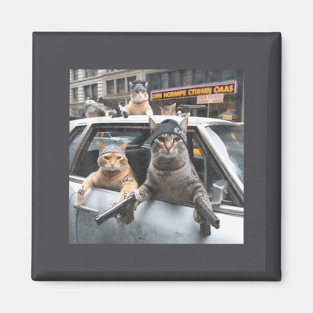 Aimant Funny Tactical Cat Meme Military Style  (Devant)