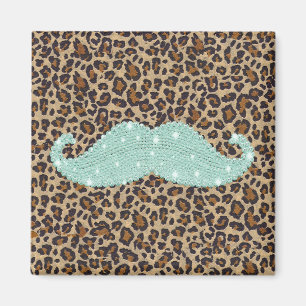 Aimant Funny Teal Green Bling Mustache And Animal Print