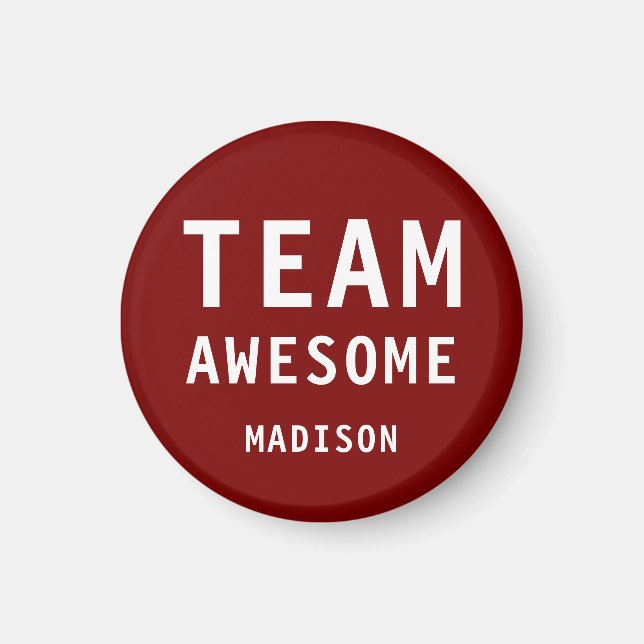 Aimant Funny Team Awesome Deep Red Personalized Name (Devant)