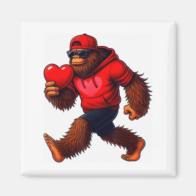 Aimant Funny Valentines Day Bigfoot Heart Sungles Sasquat (Devant)