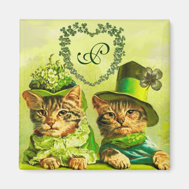 AIMANT FUNNY VIEILLE FASHION ST.PATRICK'S DAME CATS HEART (Devant)