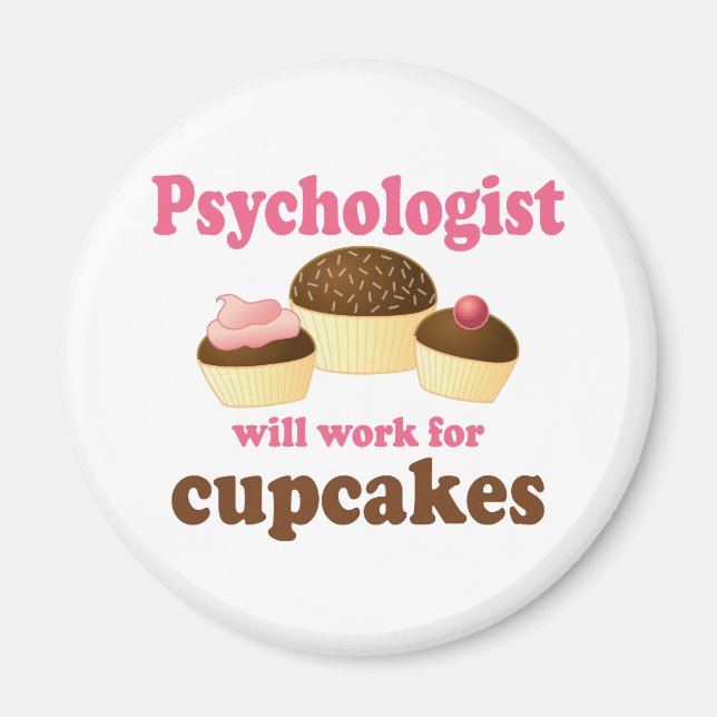 Aimant Funy travaillera pour Cupcakes Psychologue (Devant)