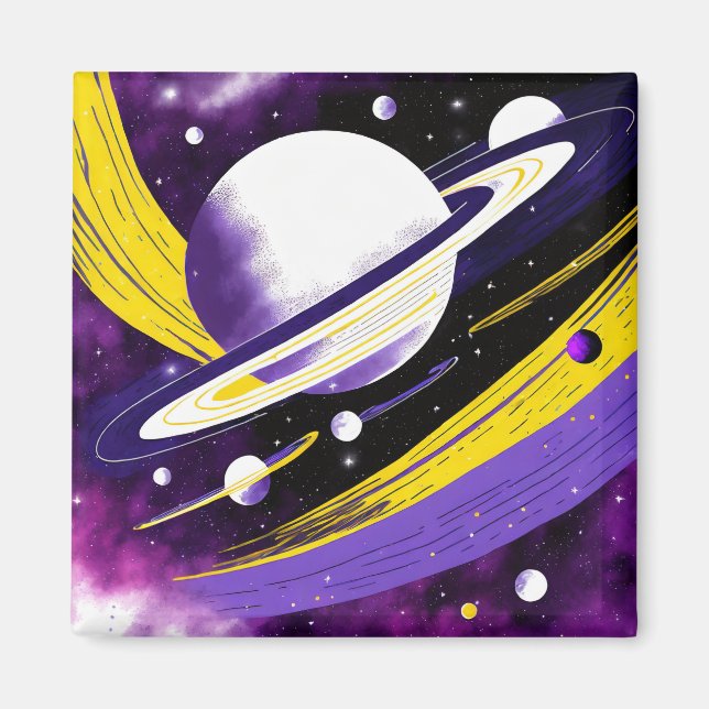 Aimant Galaxie cosmique Planète Pride non binaire (Devant)