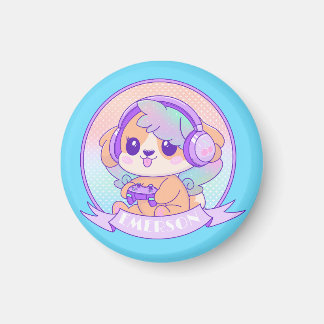 Aimant Gamer Girl Kawaii Chibi Chig & casques Baby Blue