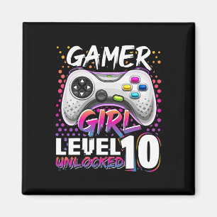 Aimant Gamer Girl Level 10 Déverrouillé Jeu vidéo Anniver