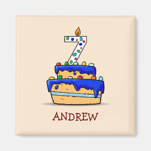 Aimant Garçon 7e anniversaire, 7 sur Gâteau bleu doux