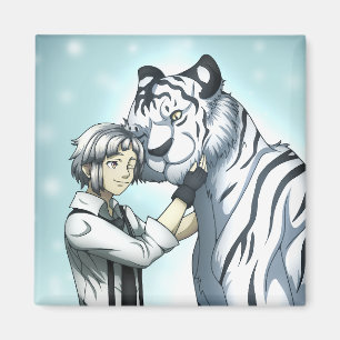 Aimant Garçon avec tigre blanc