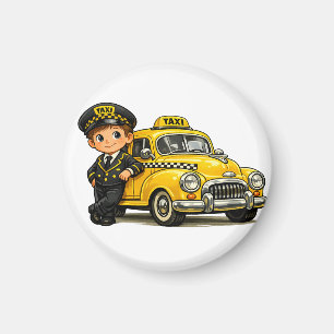 Aimant Garçon Conducteur de Taxi Rétro avec T-Shirt de Vo