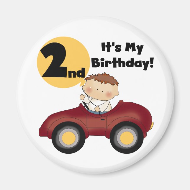 Aimant Garçon en voiture rouge 2e Anniversaire Tshirts et (Devant)