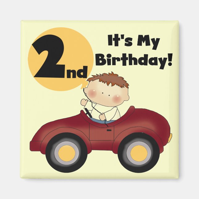 Aimant Garçon en voiture rouge 2e Anniversaire Tshirts et (Devant)