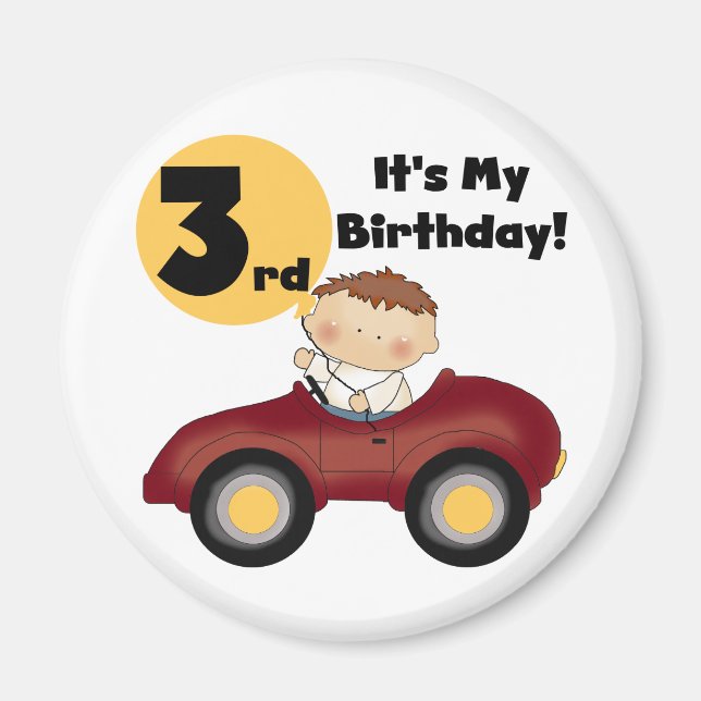 Aimant Garçon en voiture rouge 3e anniversaire T-shirts e (Devant)