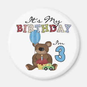 Aimant Garçon ours 3e anniversaire Tshirts et cadeaux