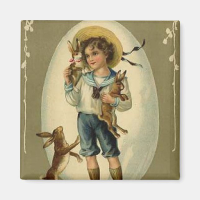 Aimant Garçon vintage avec lapins (Devant)