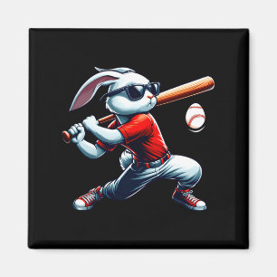 Aimant Garçons heureux lapin de Pâques jouant au baseball