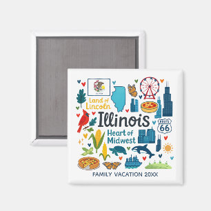 Aimant Garde-mémoire de voyage familial en Illinois perso