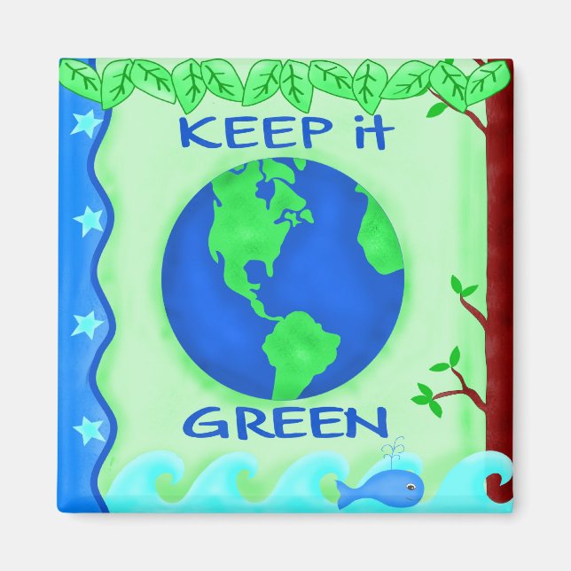 Aimant Garder vert Sauver la Terre Environnement Art (Devant)
