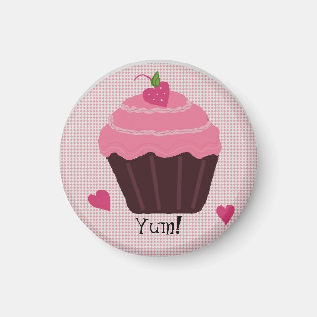 Aimant Gâteau Cupcake Rose Glacé (Devant)