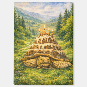 Aimant Gâteau d'anniversaire de forêt Tortue Sulcata Aqua