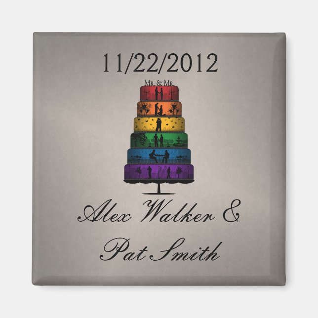 Aimant Gâteau Mariage gay pride avec Rainbow Tiers (Devant)