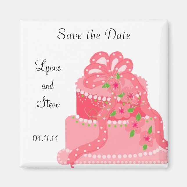 Aimant Gâteau Mariage rose ruban Enregistrer la date (Devant)