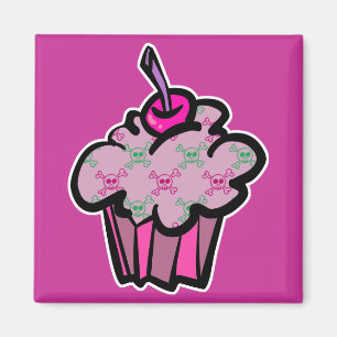Aimant gâteau rose punk crâne os croisés