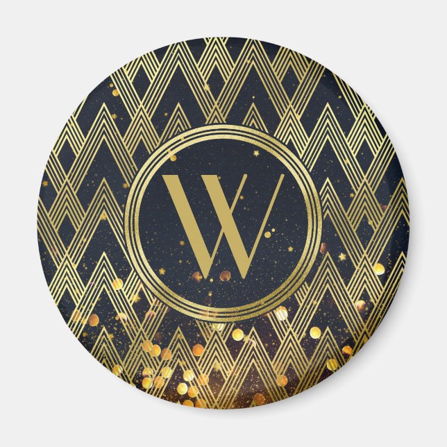 Aimant Gatsby Glamor Art Déco Motif géométrique Monogramm (Devant)