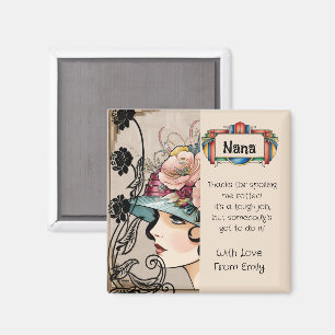 Aimant Gatsby style Vintage dame avec Casquette fleuri