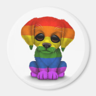 Aimant Gay pride arc-en-ciel mignon Chien chiot, blanc