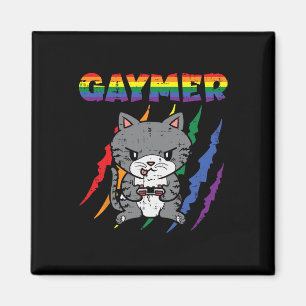 Aimant Gaymer Purride Chat jeu vidéo Gamer Lgbtq Rainbow