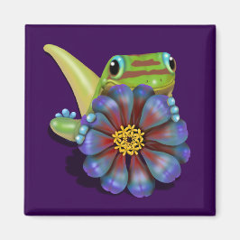 Aimant Gecko avec Zinnia Flower