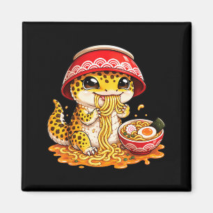 Aimant Gecko léopard mangeant des nouilles Ramen japonais