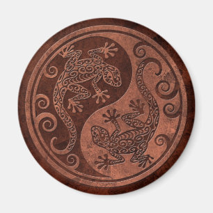 Aimant Geckos en pierre Brown rugueux de Yin Yang
