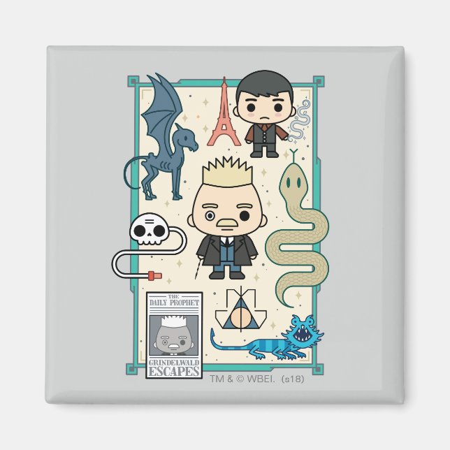Aimant GELLERT GRINDELWALD™ et dessin sur os (Devant)