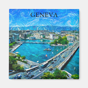 Aimant Genève Suisse Panorama Vue Peinture