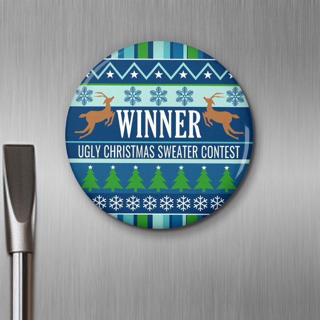 Aimant Génial concours de pull de Noël Gagnante nouveauté (Personalized Fridge Magnet - Party Favor - Ugly Christmas Sweater Winner)