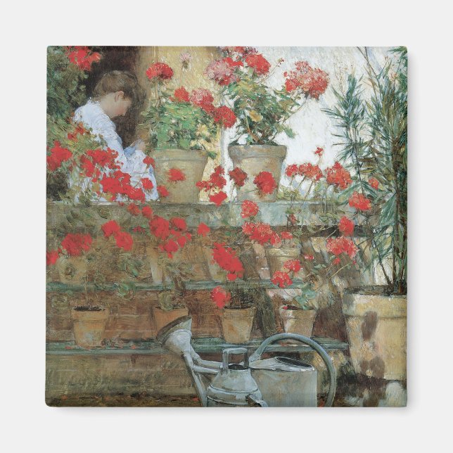 Aimant Geraniums par Childe Hassam, Impressionnisme Vinta (Devant)