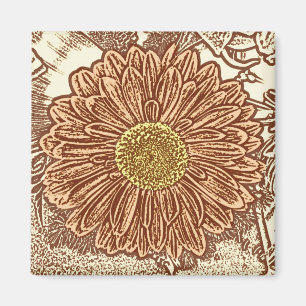 Aimant Gerbera Daisy Block Imprimer - brun et bronze