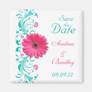 Aimant Gerbera rose Daisy Turquoise Floral Enregistrer la