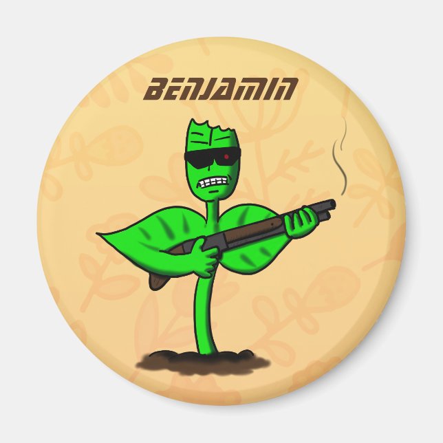 Aimant Germinator cyborg plante dessin humoristique (Devant)