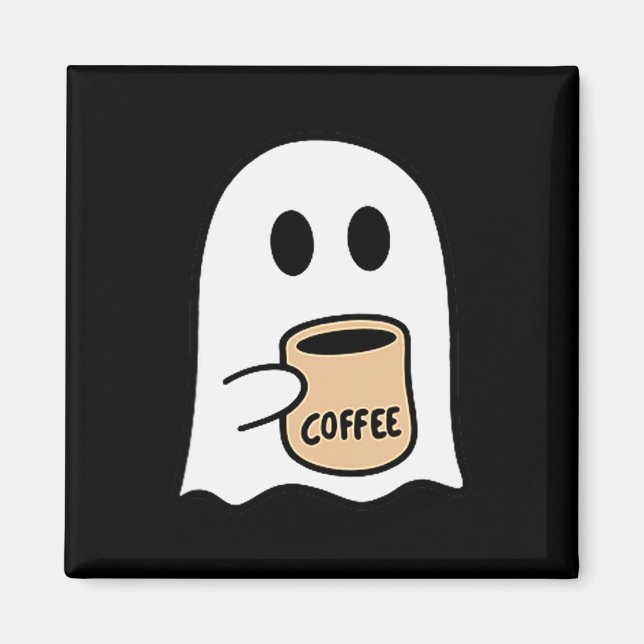 Aimant Ghost Drinking Coffee Funny Halloween Costume Coff (Devant)
